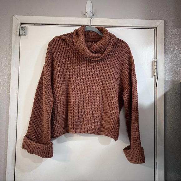 Free People Park City Pullover Terracota Chunky Knit Oversized Waffle Cozy XS - Picture 3 of 11